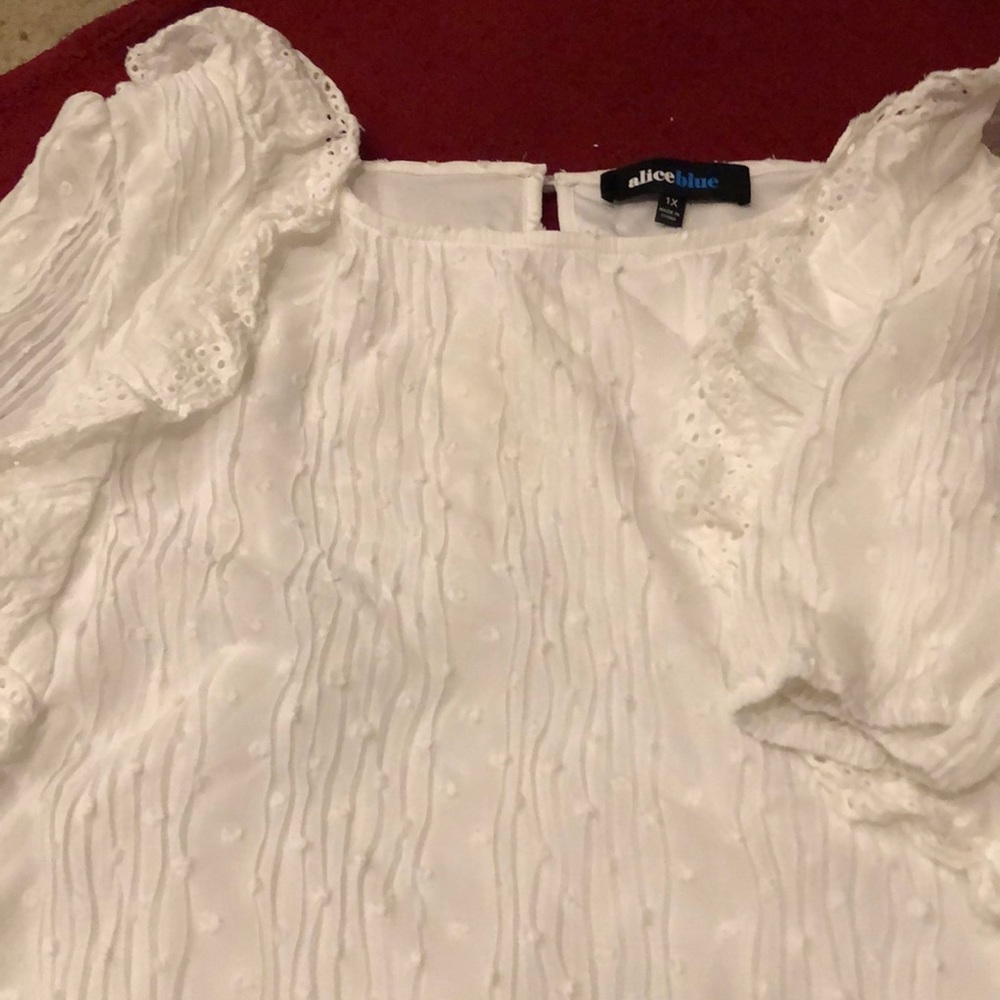 Alice Blue White blouse with eyelet frill, size 1X